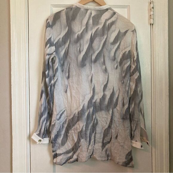Helmut Lang 100% Silk Gray and White Sheer Mars Print Shirt - Picture 2 of 7